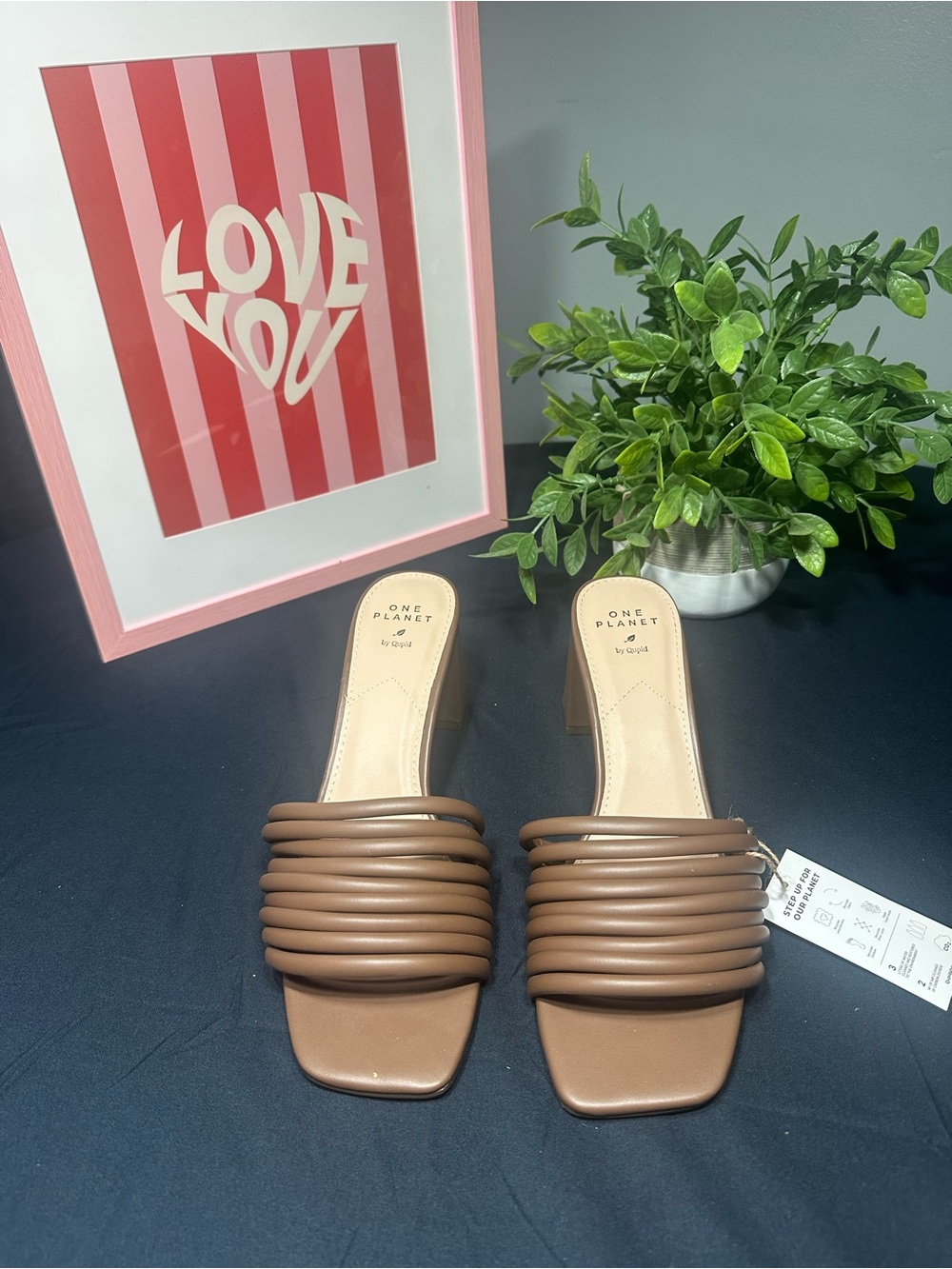 Brown Coiled Strap Block Heel Slides